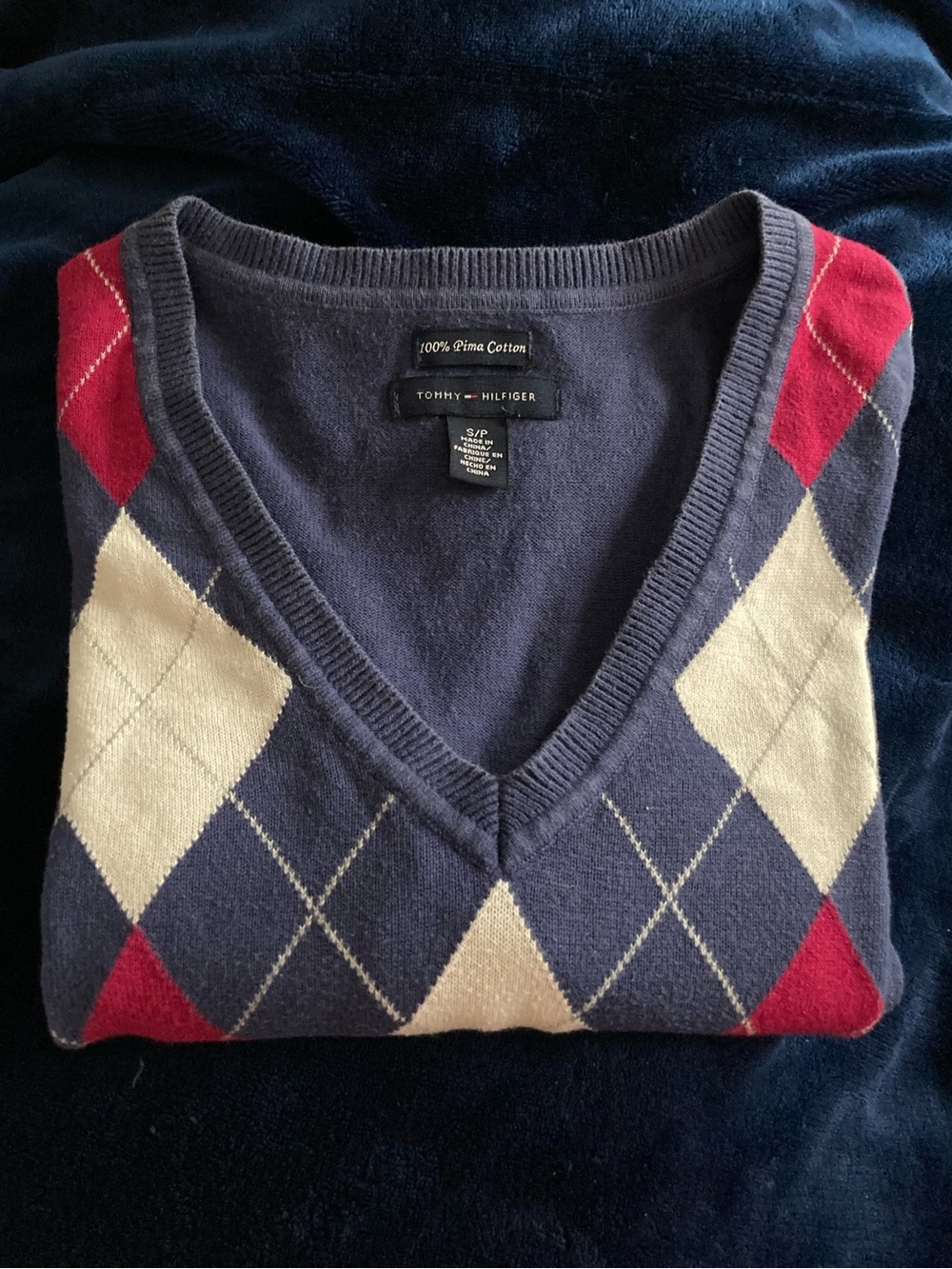 TOMMY HILFIGER V-Neck Argyle Sweater - Size Small - Picture 1 of 9
